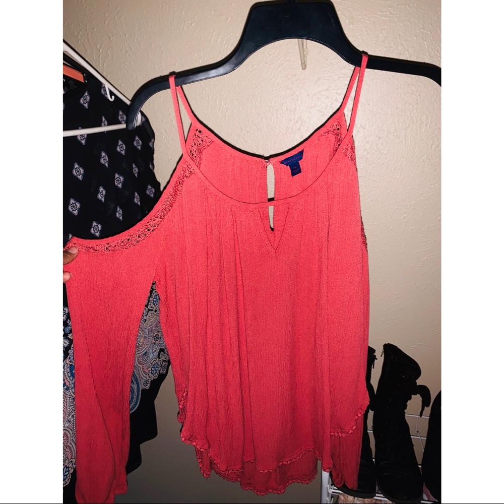 Coral Off Shoulder Dress Shirt